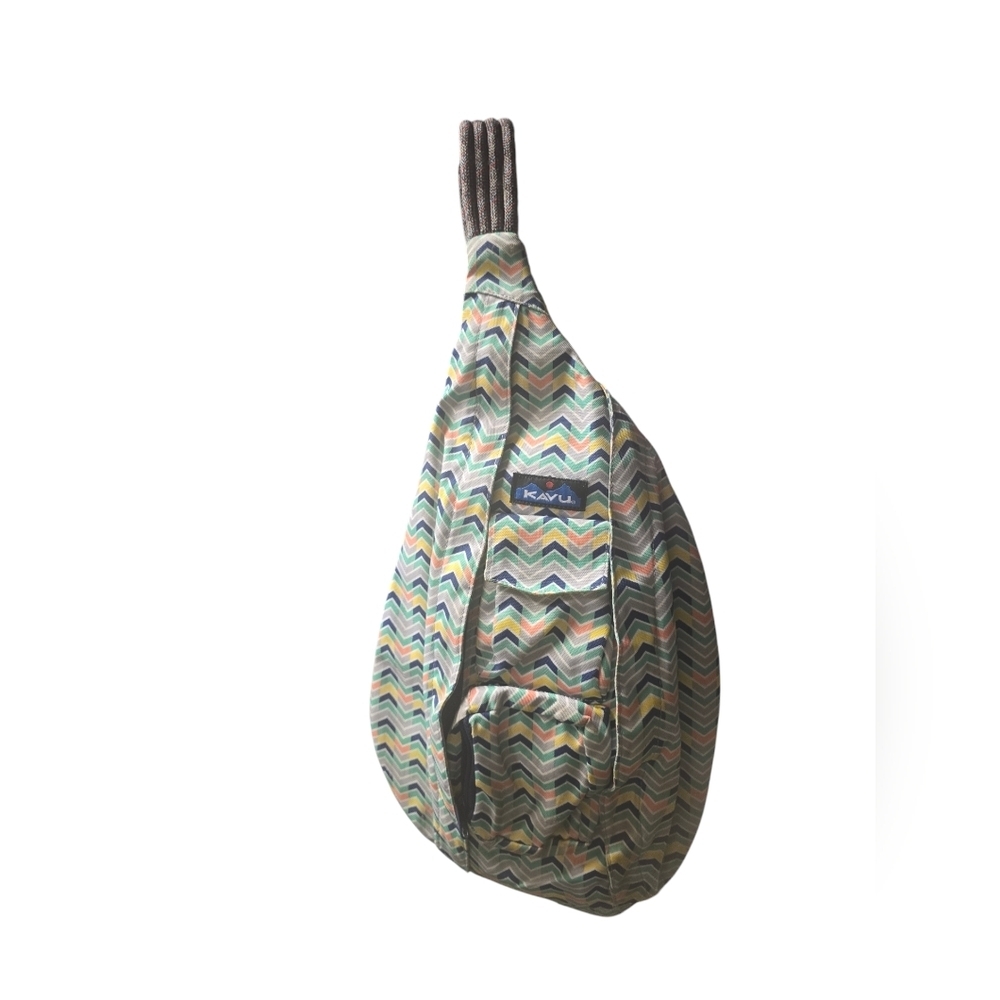 KAVU Rope Bag Sling Pack Chevron Geometric Blue Yellow Orange